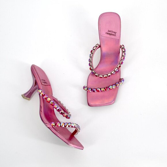 Jeffrey Campbell Mrs Big Sandals Crystal Embellished Pink Iridescent Women's 7 - Picture 1 of 11